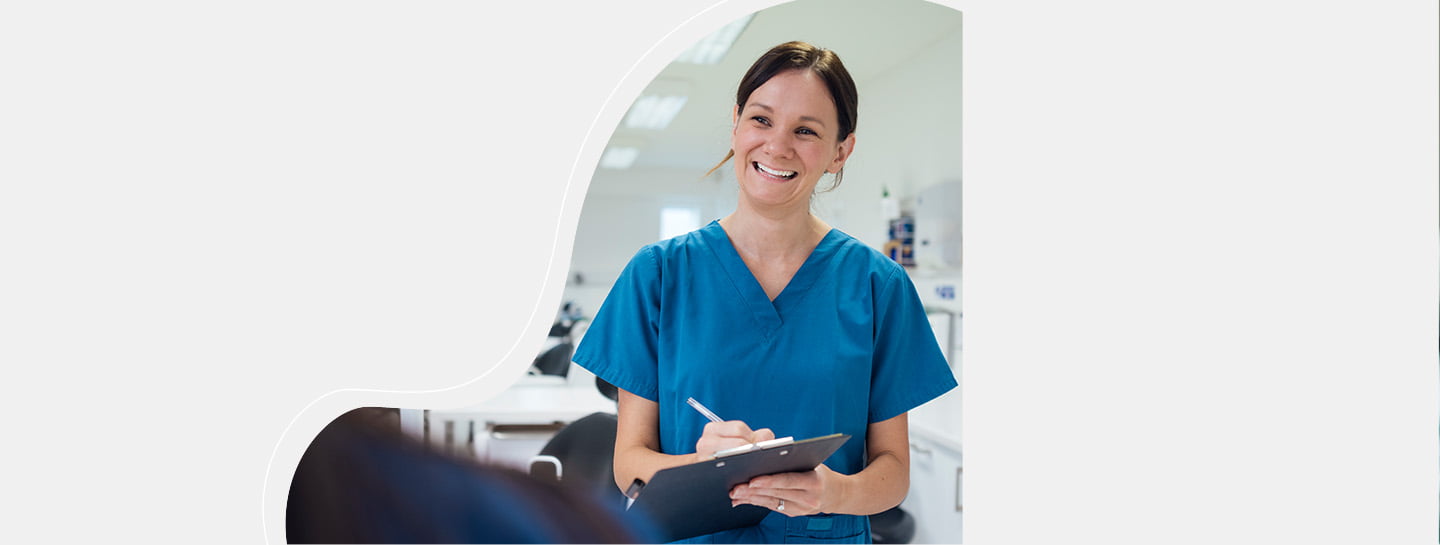 Chase De Vere Webinar Financial Success A young female dentists talking to a patient