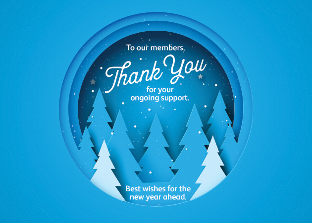 A Christmas card thanking BDA members for their ongoing support and wishing the the best for the year ahead
