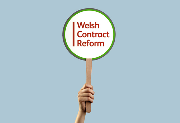 WCR Appetiser Ad 630X433px An arm holding up a white, red and green placard reading 'Welsh Content Reform' against a blue backdrop