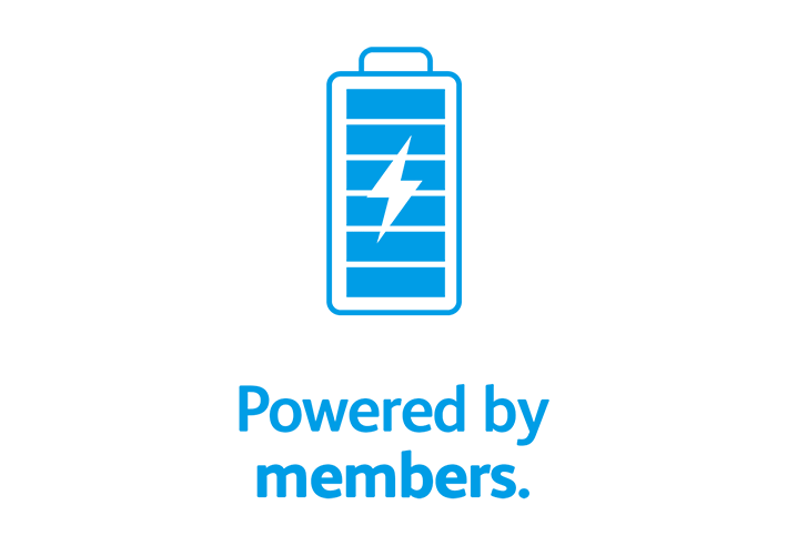 Powered By Members FINAL An icon of a fully charged battery with the text 'powered by members' underneath it.
