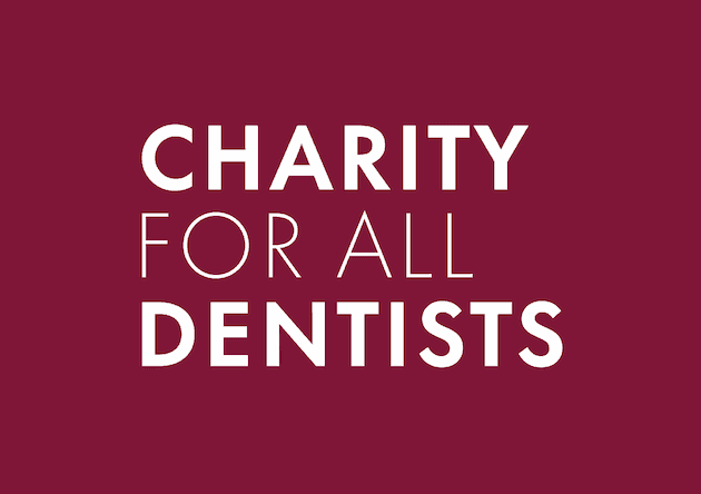BDA Benevolent Fund logo saying Charity for All Dentists in white letters on a dark red background